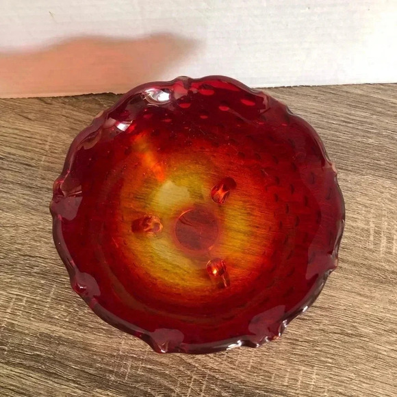 Vtg Amberina Hobnail Three  Footed Bowl - Picture 2 of 9